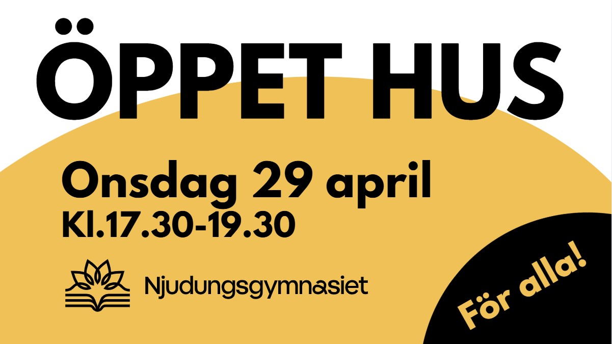 Öppet hus på Njudungsgymnasiet onsdag 29 april kl. 17.30-19.30.