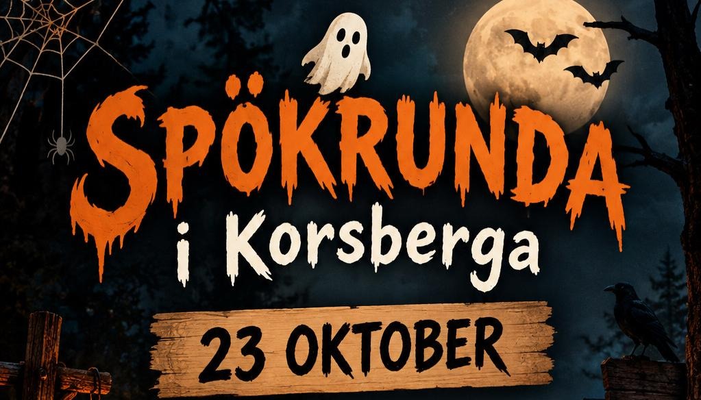 Bilden beskriver evenemanget som är en spökrunda i Korsberga.