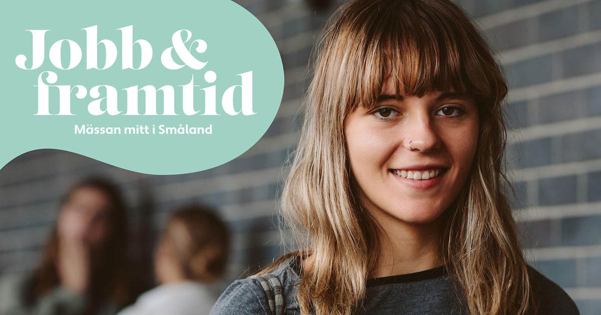 Logga för mässan och en leende flicka