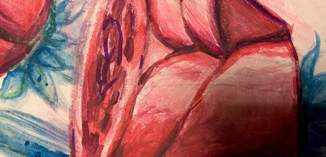Bilden visar en detalj som ser ut ungefär som en röd ros taget ur en stor bild.