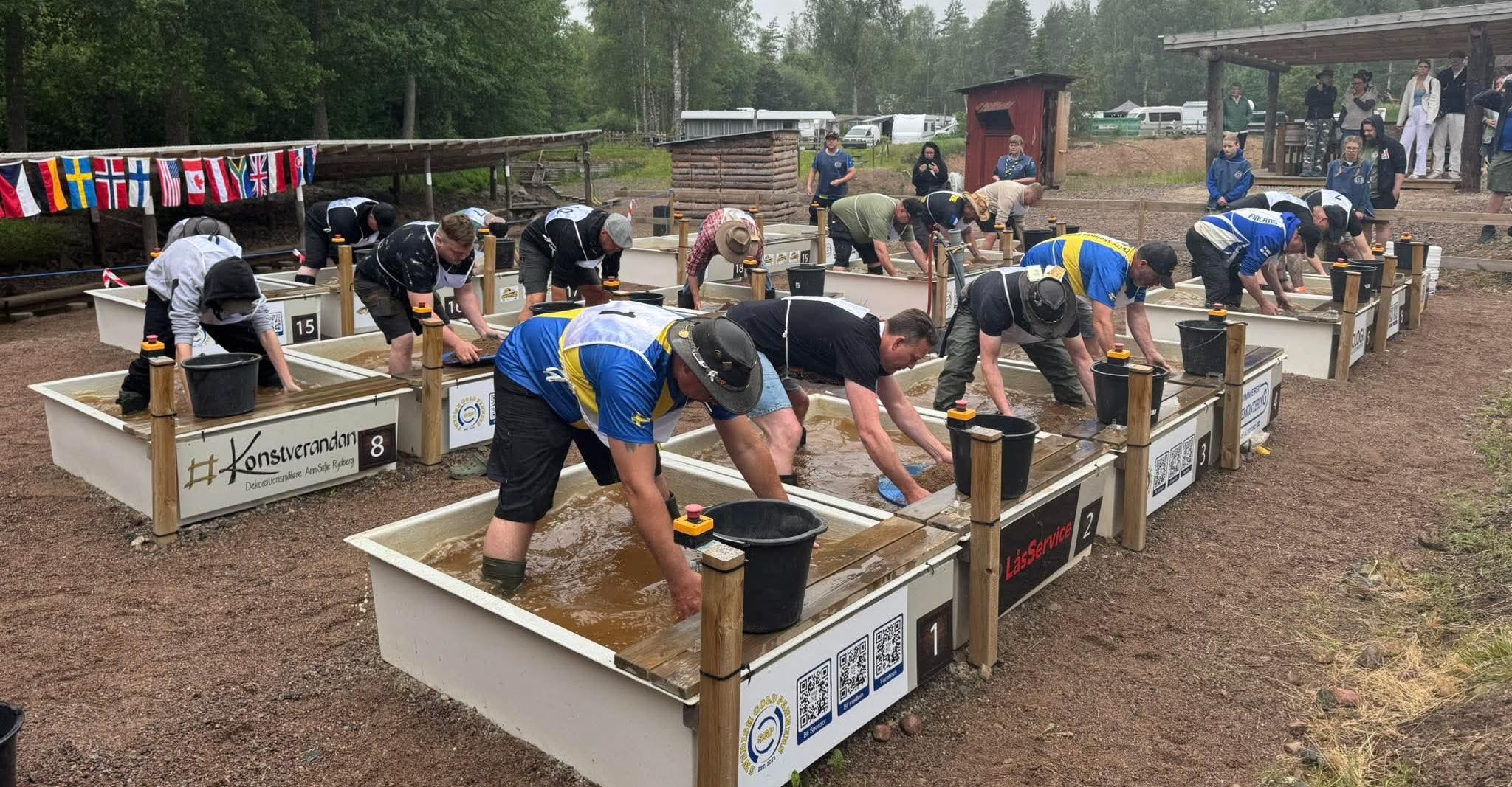 Guldvaskare i små pooler.