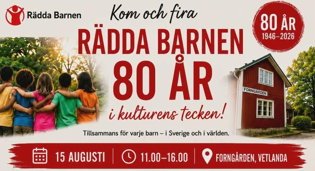 Bilden bjuder in till att fira 80 år med Rädda Barnen.