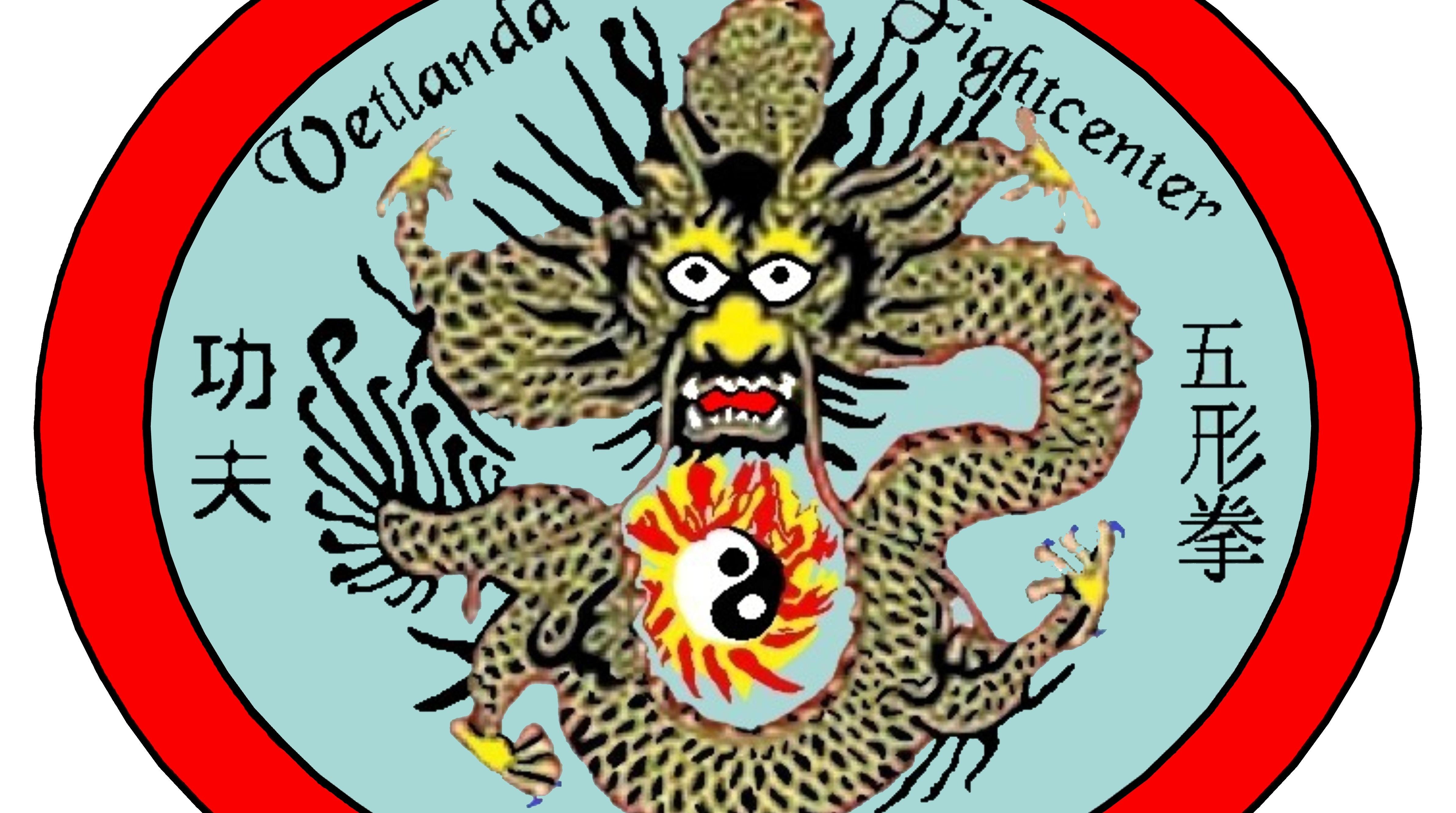Vetlanda Fightcenters logga med draken och pärlan som Yin och yang