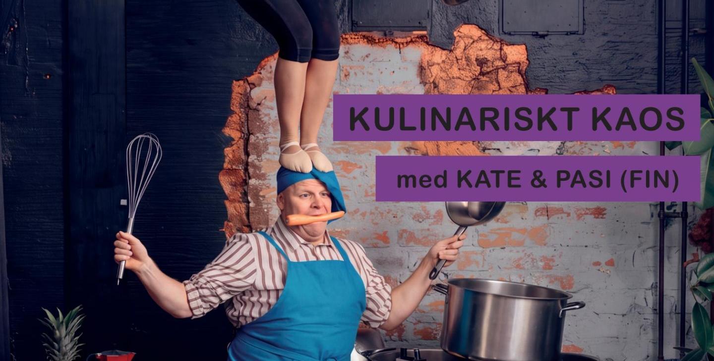 Ett kök där en kvinna och en man gör akrobatik bland grytor och slevar